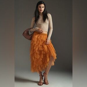 Anthropologie The Chéri Ruffled Tulle Midi Skirt by Anthropologie Orange Size xs